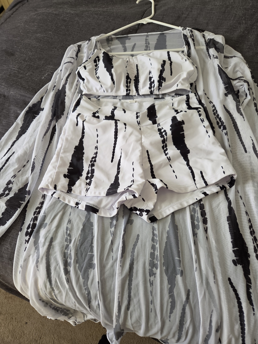 Black & White Printed Two-Piece Set with Sheer Cover-Up